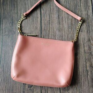 Modalu England Blush Pink Leather Crossbody Bag, Gold Chain Accent, Adjustable